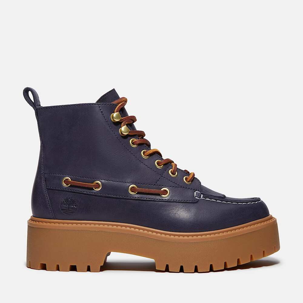 TIMBERLAND WOMEN'S 6 STONE STREET PLATFORM KILTIE BOOT DARK BLUE FULL GRAIN NIB